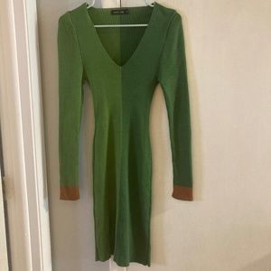 Color Block Green Wool Line Dress